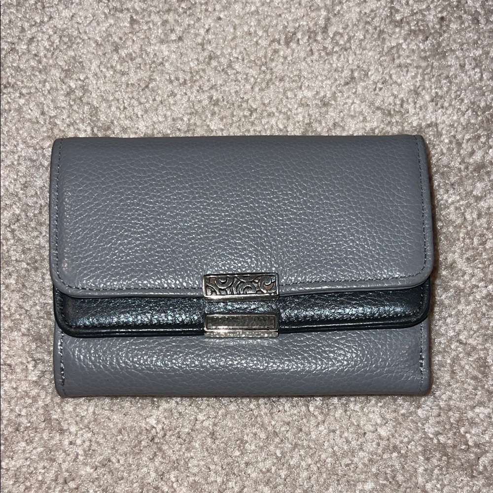 Brighton Gray Pebbled Leather Trifold Wallet with Silver Hardware
